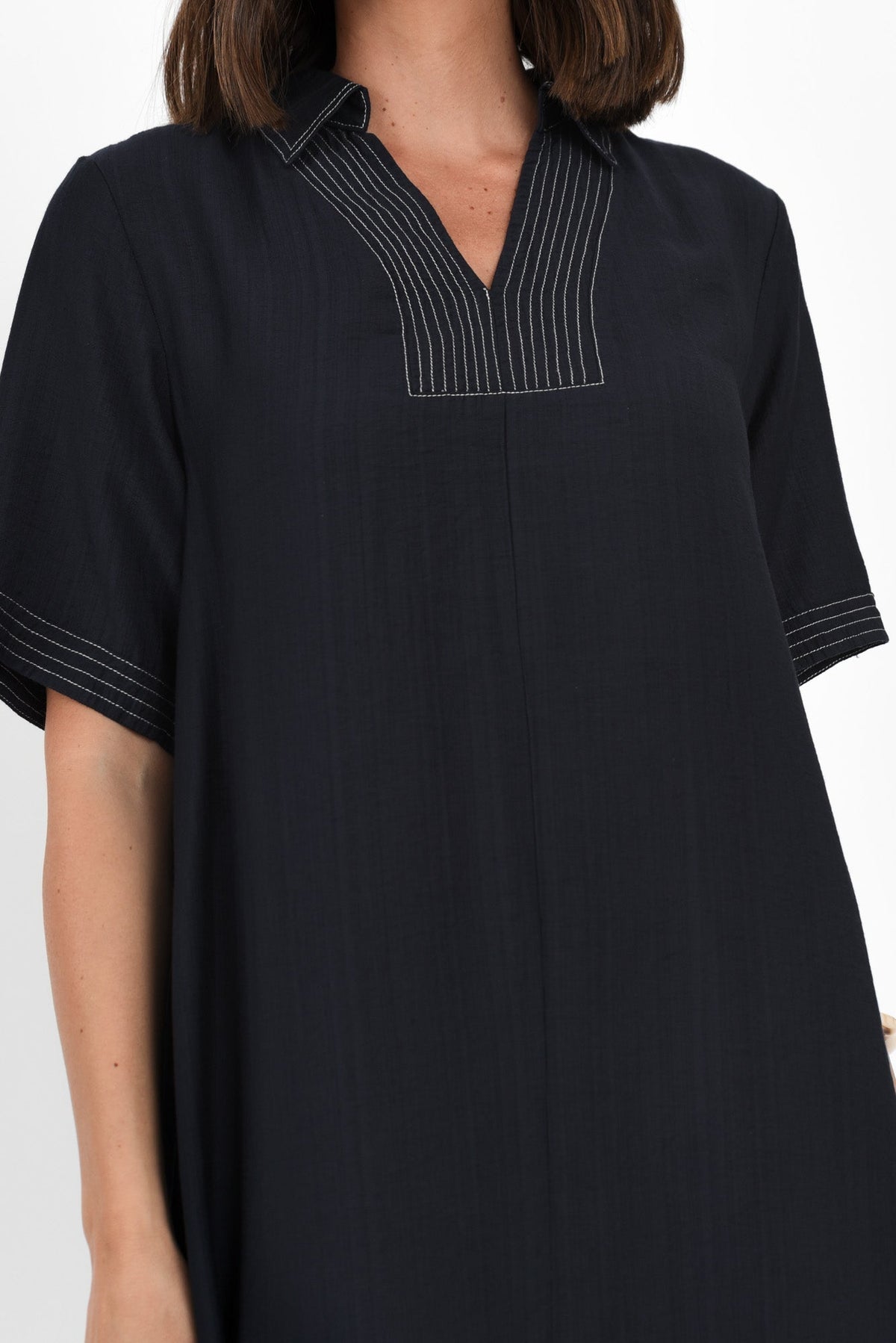 Tatiana Navy Contrast Collared Dress Detail View