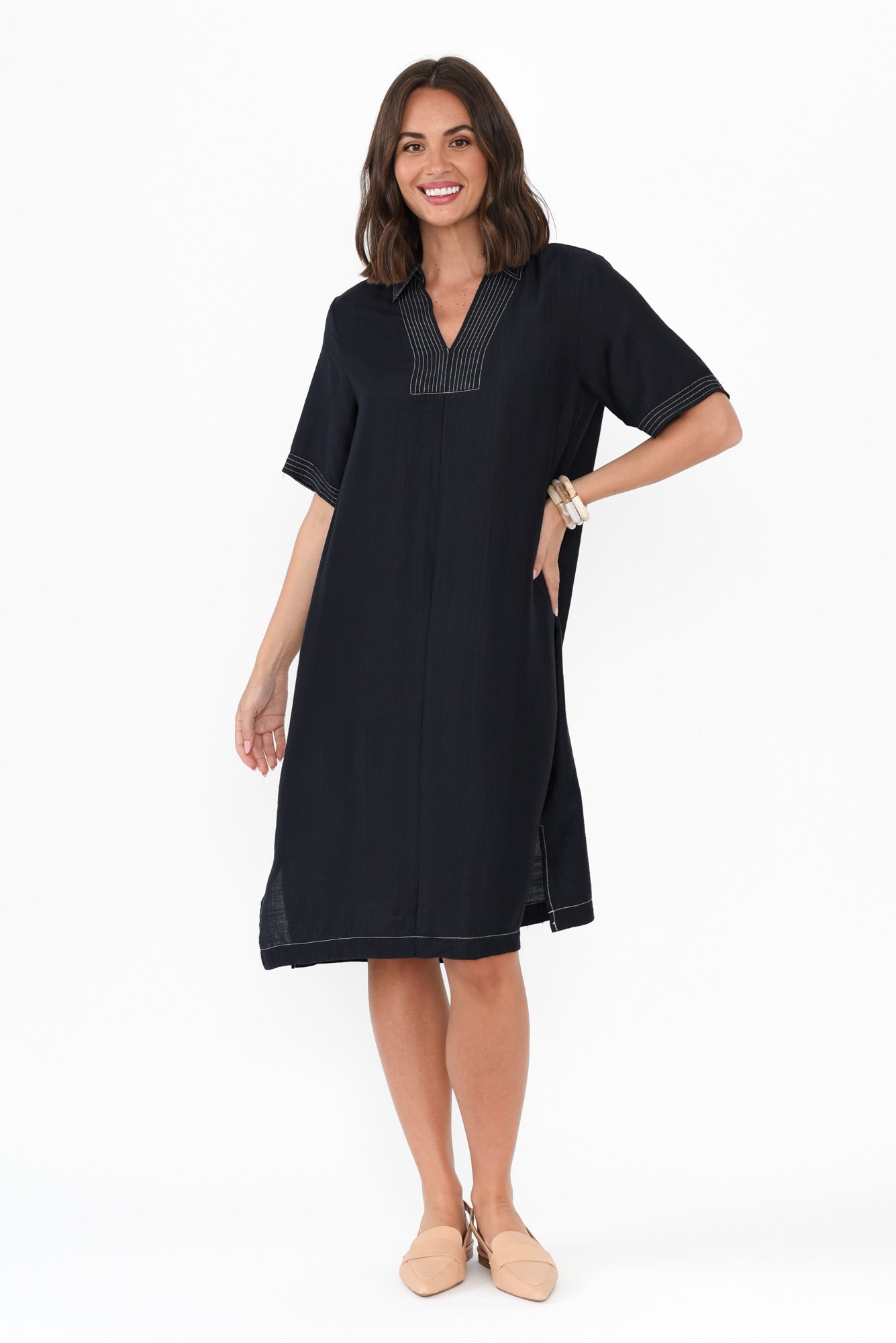 Tatiana Navy Contrast Collared Dress Front View 2