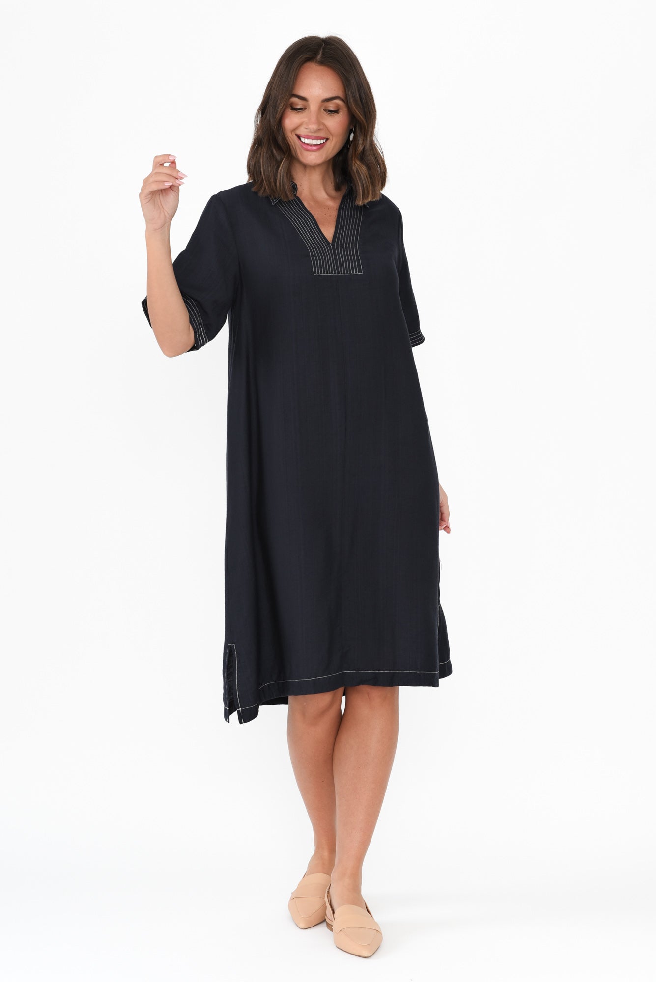 Tatiana Navy Contrast Collared Dress Front View