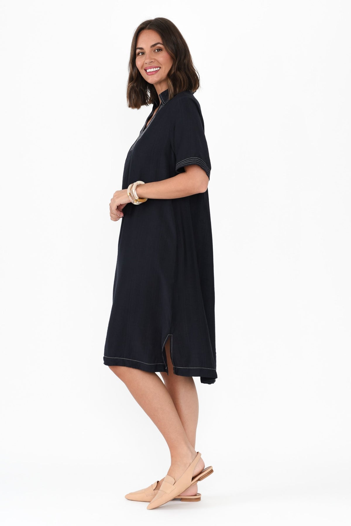 Tatiana Navy Contrast Collared Dress Back View