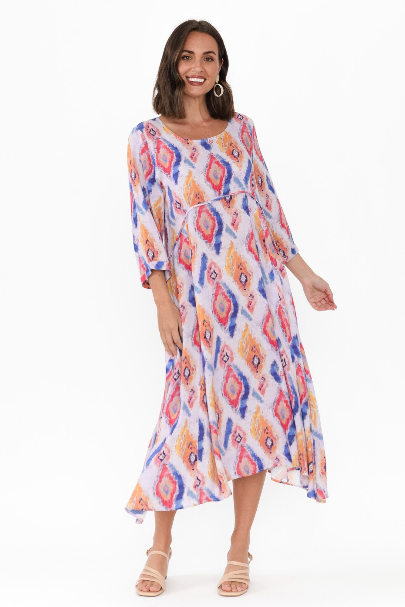 Teddy Blue Geo Sleeved Dress Front View