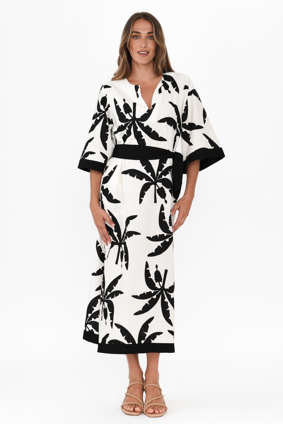 Tessie Black Tropical Linen Kaftan Back View