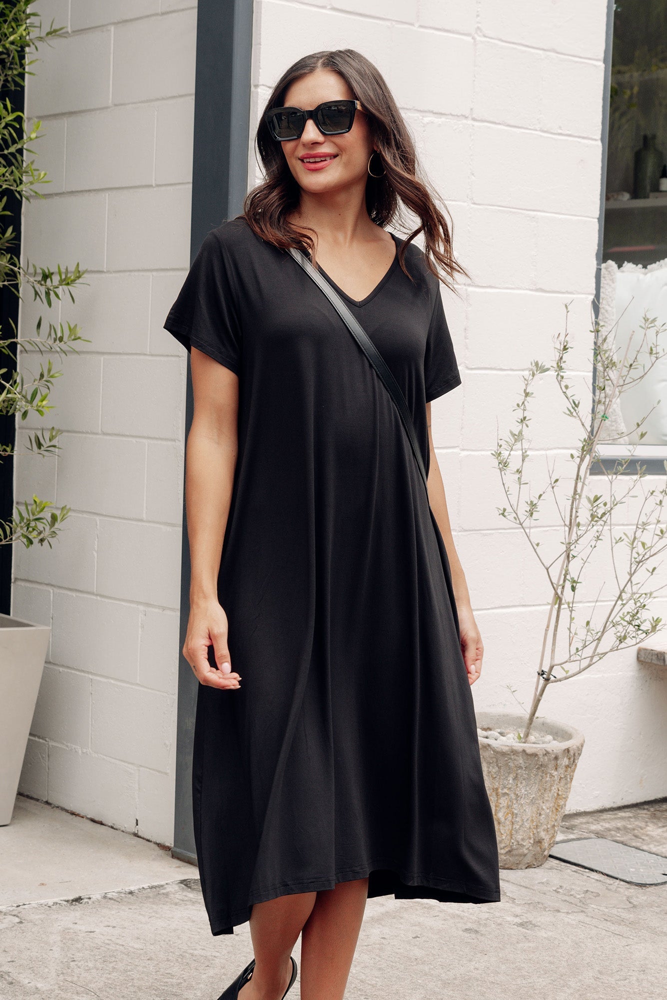 Tiffany Black Bamboo Tee Dress Front View 2