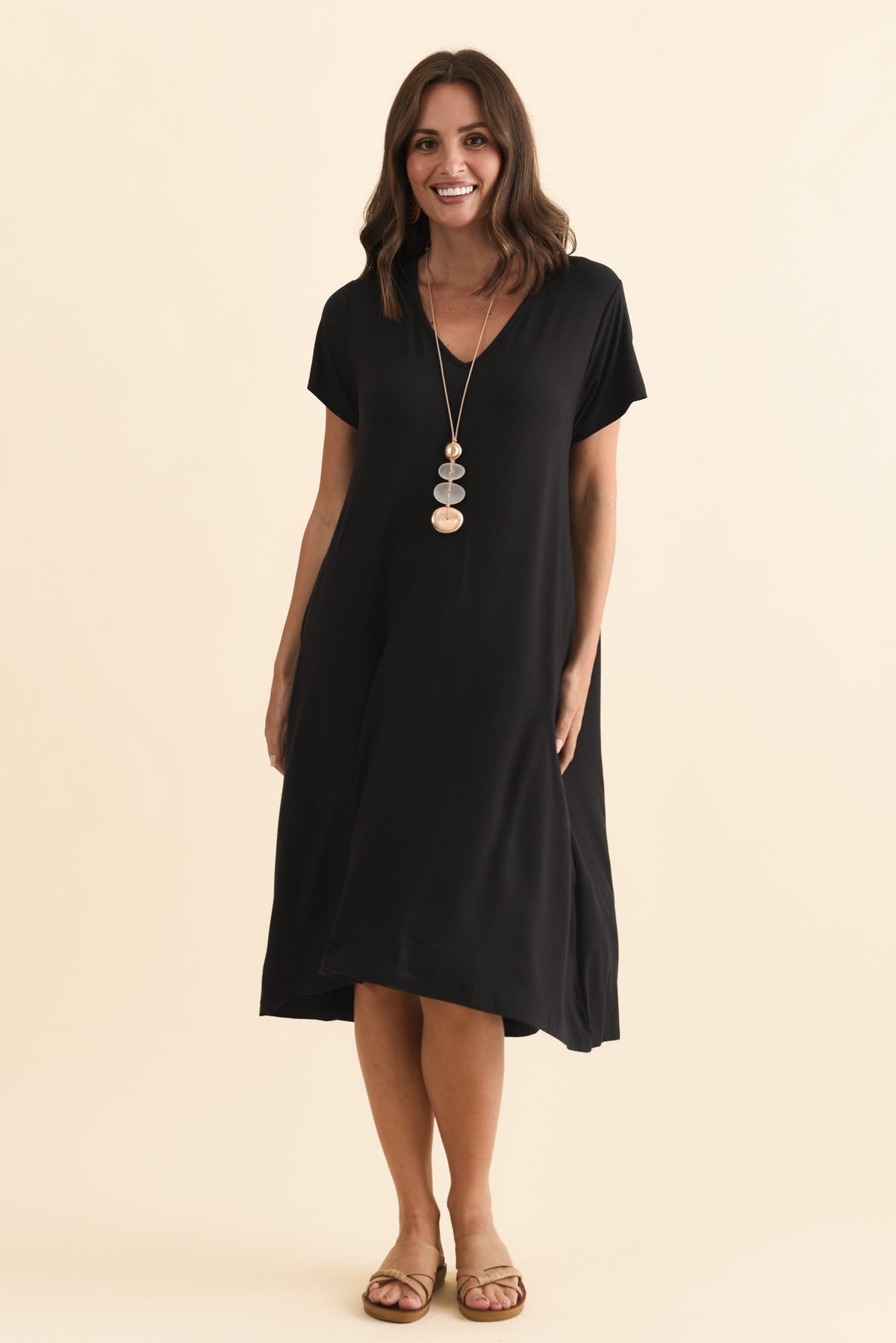 Tiffany Black Bamboo Tee Dress Back View
