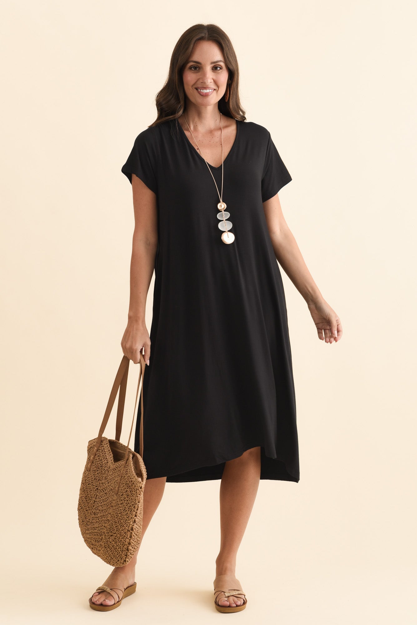 Tiffany Black Bamboo Tee Dress Front View