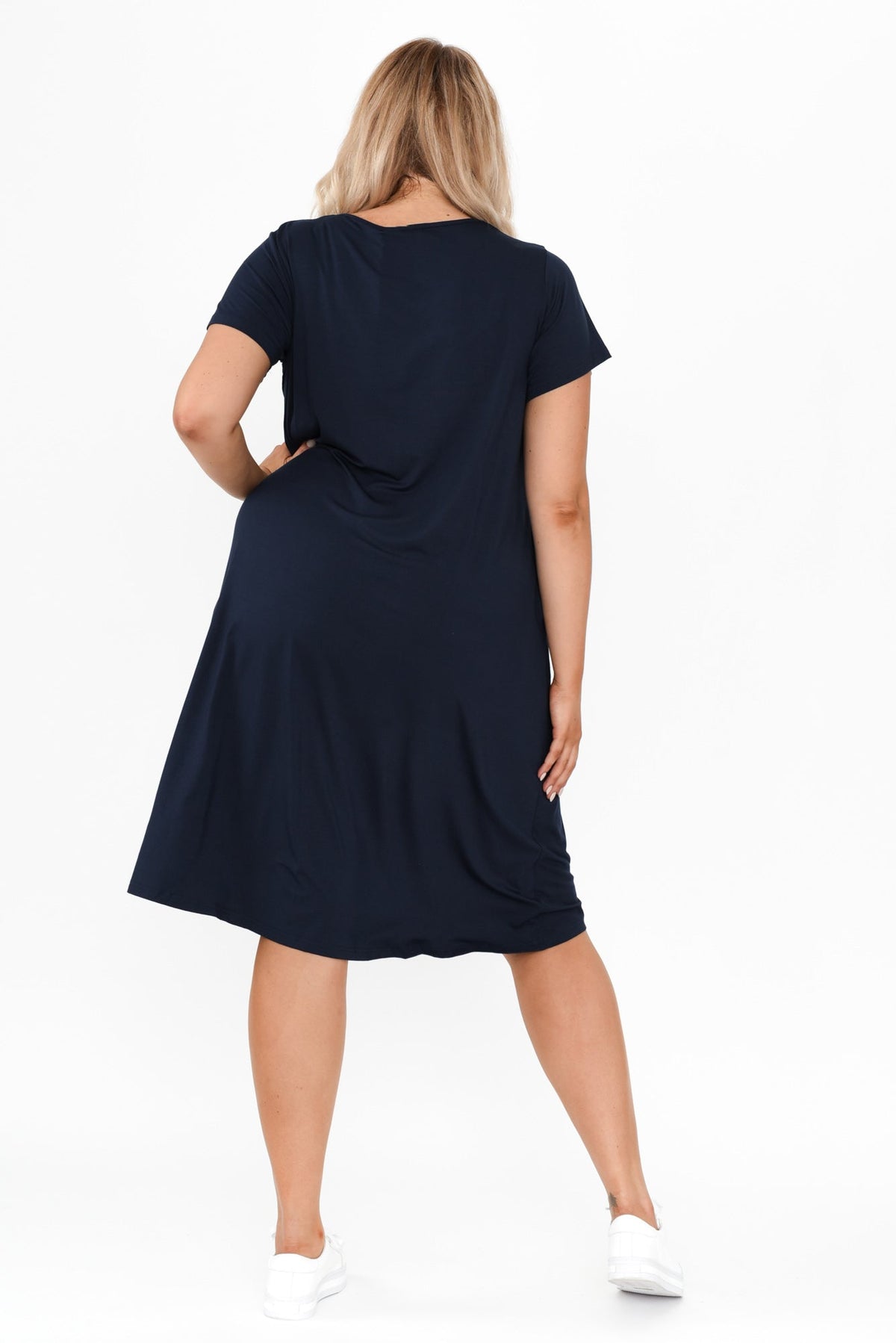 Tiffany Navy Bamboo Tee Dress Styled View 2