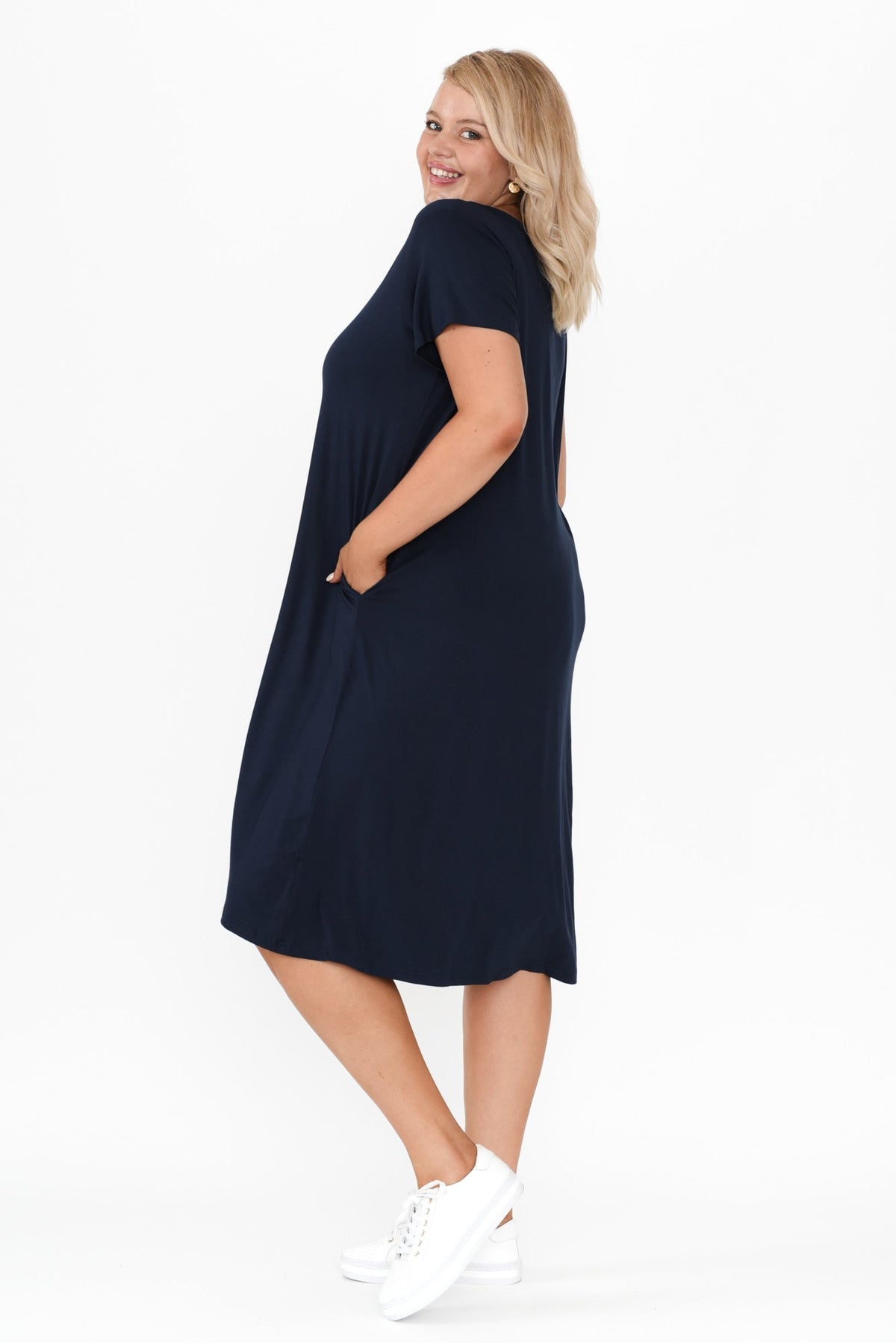 Tiffany Navy Bamboo Tee Dress Detail View 2