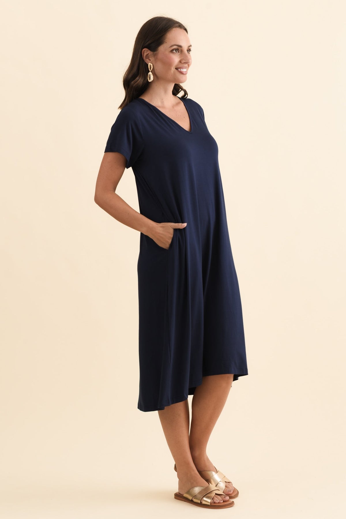 Tiffany Navy Bamboo Tee Dress Back View