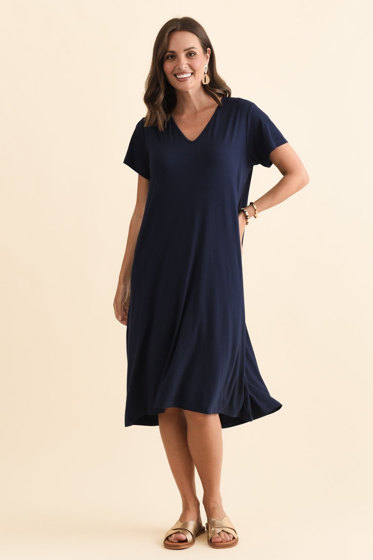 Tiffany Navy Bamboo Tee Dress Back View 2