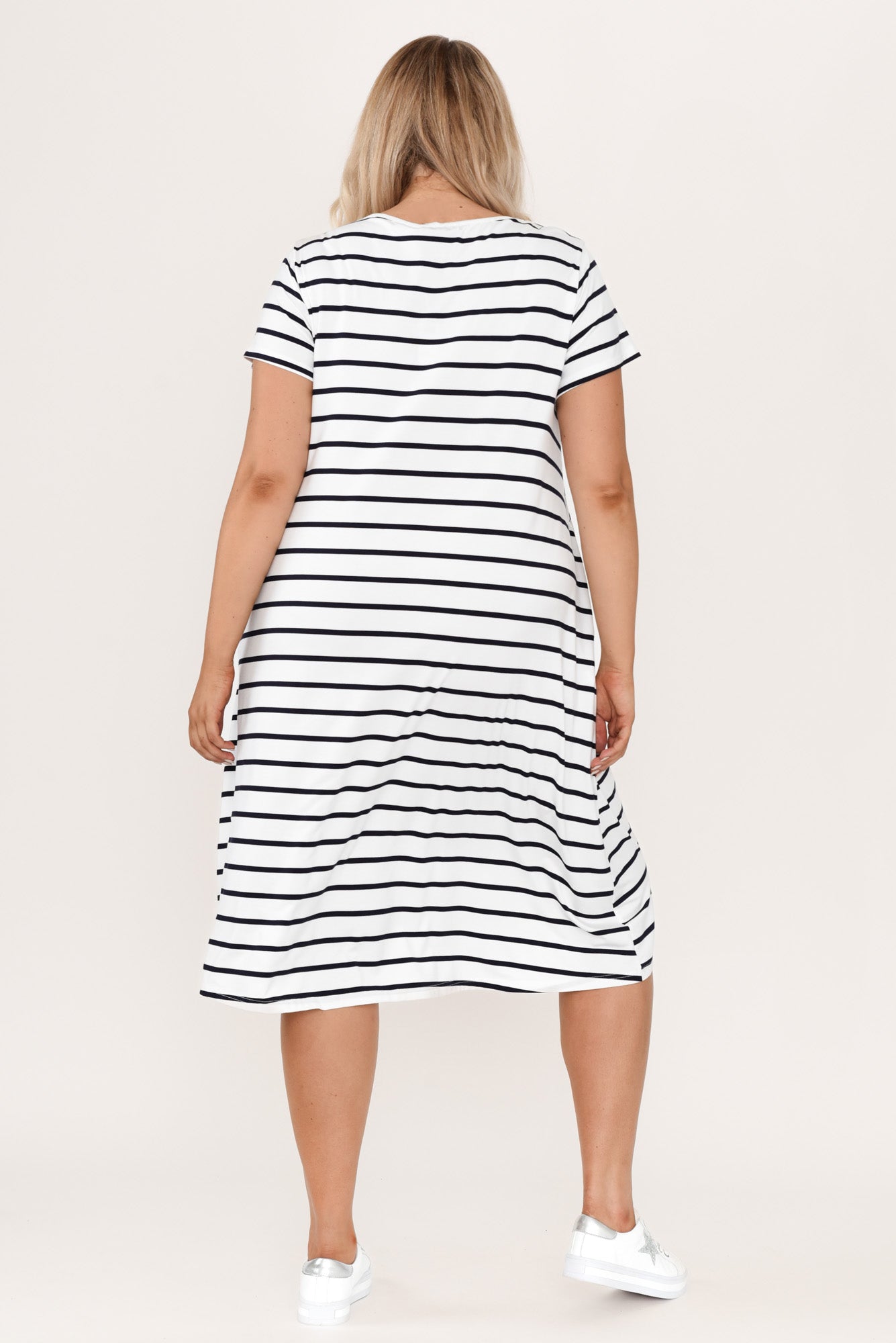 Tiffany White Stripe Bamboo Tee Dress Back View 3