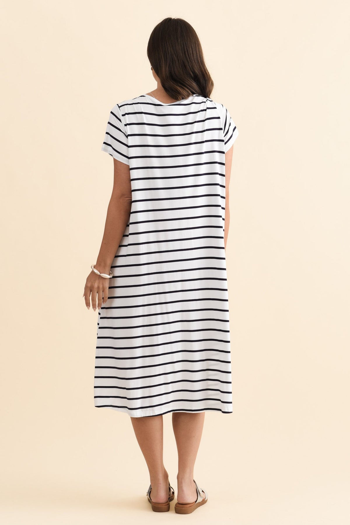 Tiffany White Stripe Bamboo Tee Dress Detail View