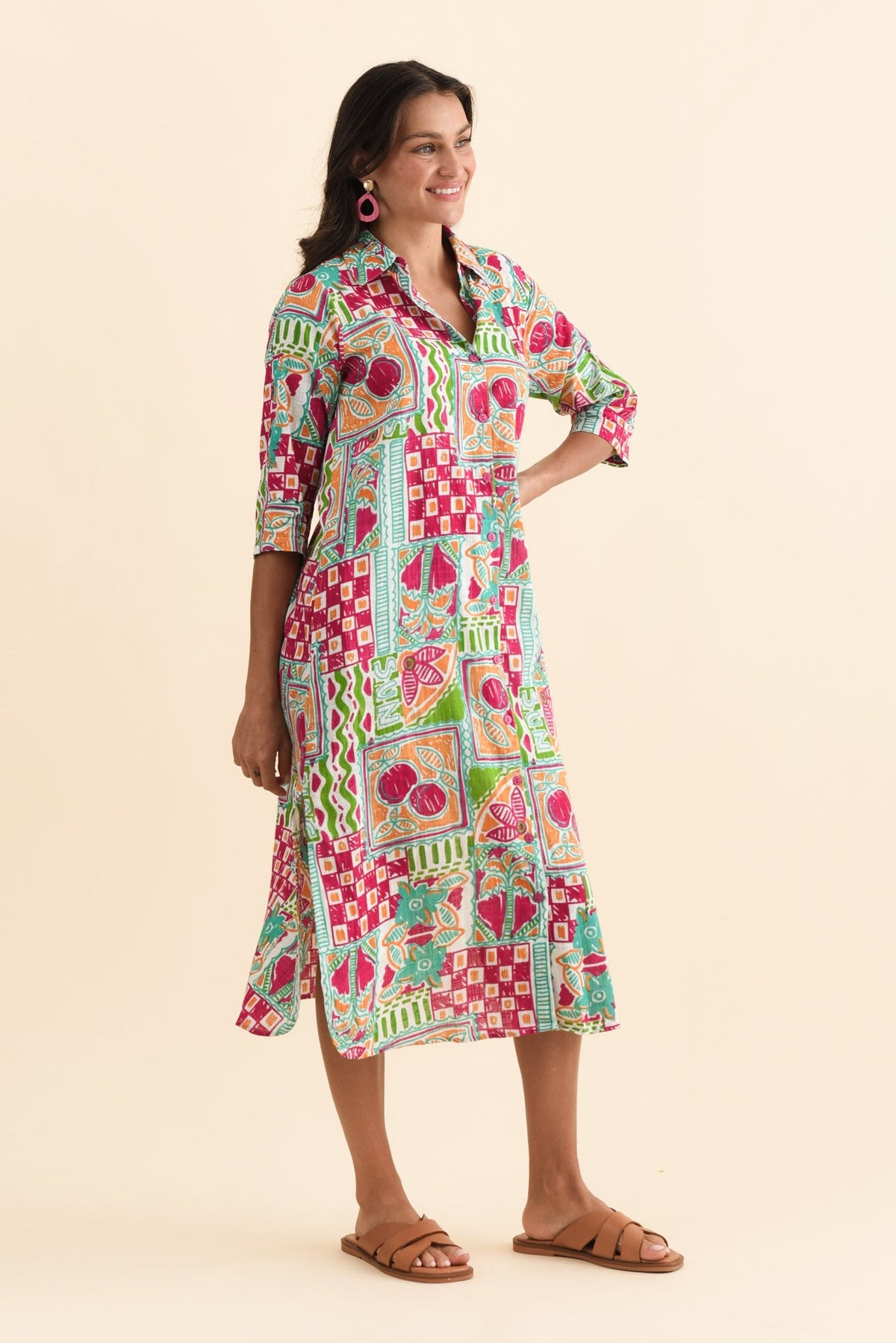 Tricia Green Tile Cotton Shirt Dress Back View