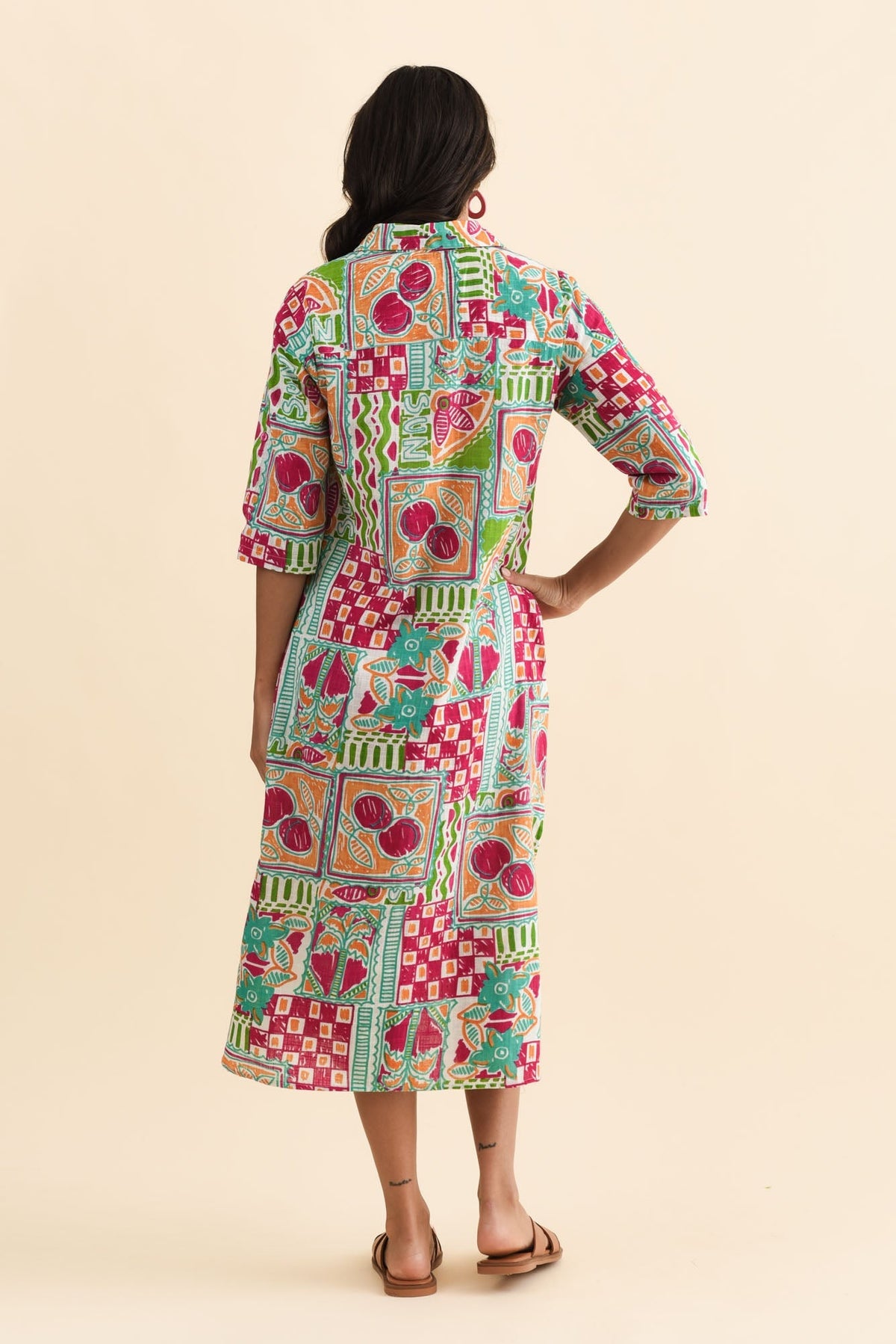 Tricia Green Tile Cotton Shirt Dress Side View