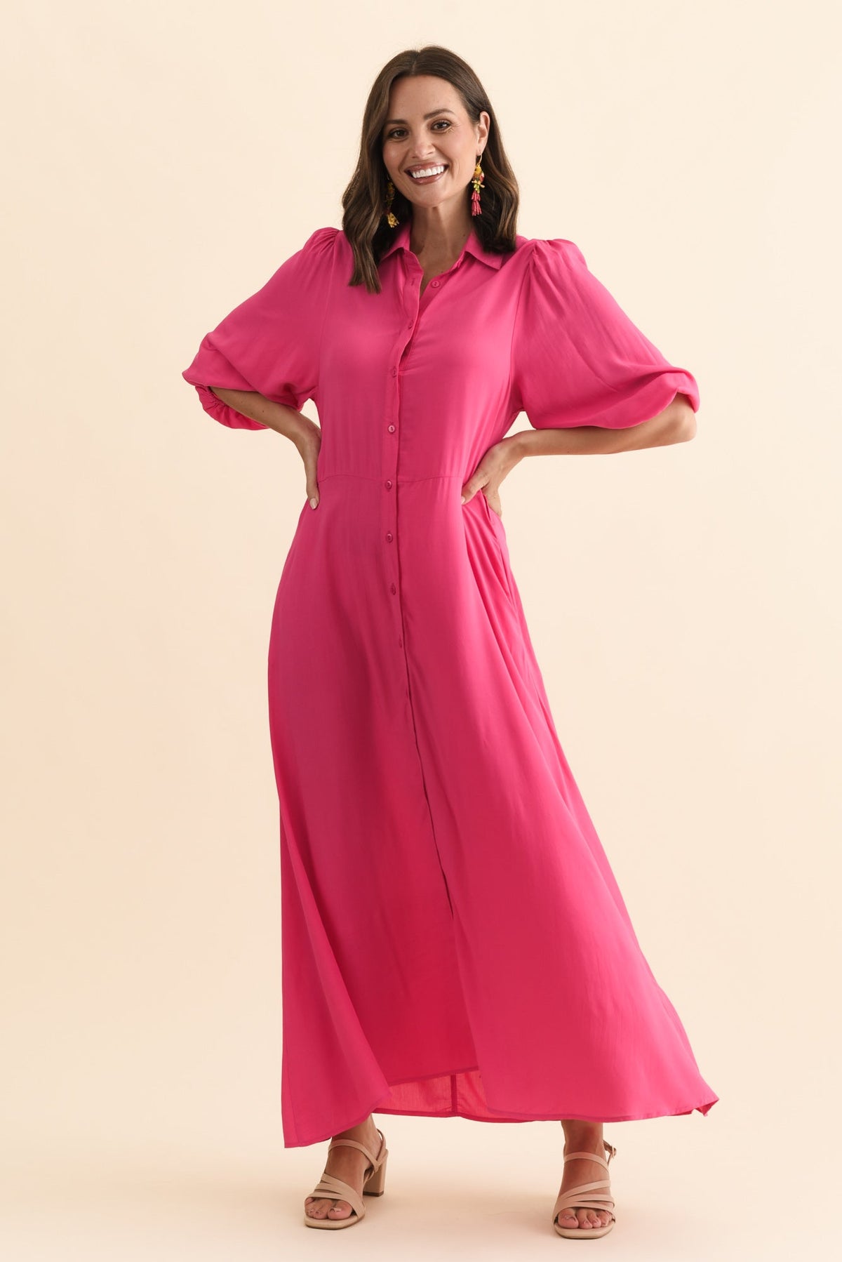 Trinity Fuchsia Tie Dress Full Length View
