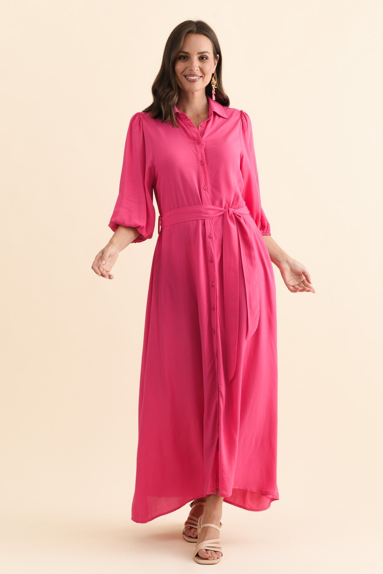 Trinity Fuchsia Tie Dress Front View