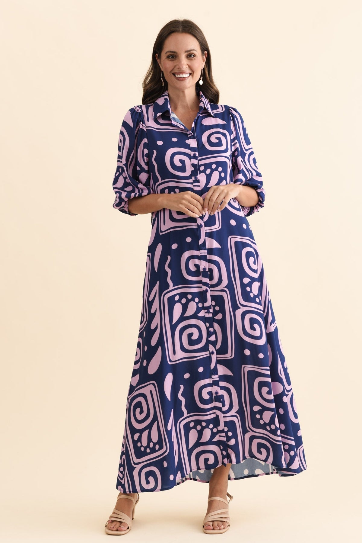 Trinity Navy Abstract Tie Dress Back View 2