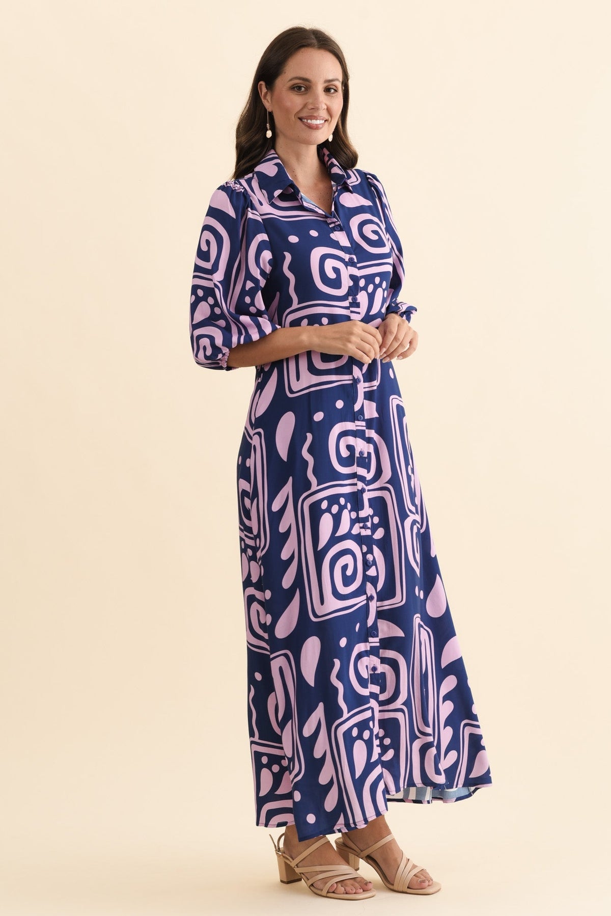 Trinity Navy Abstract Tie Dress Side View