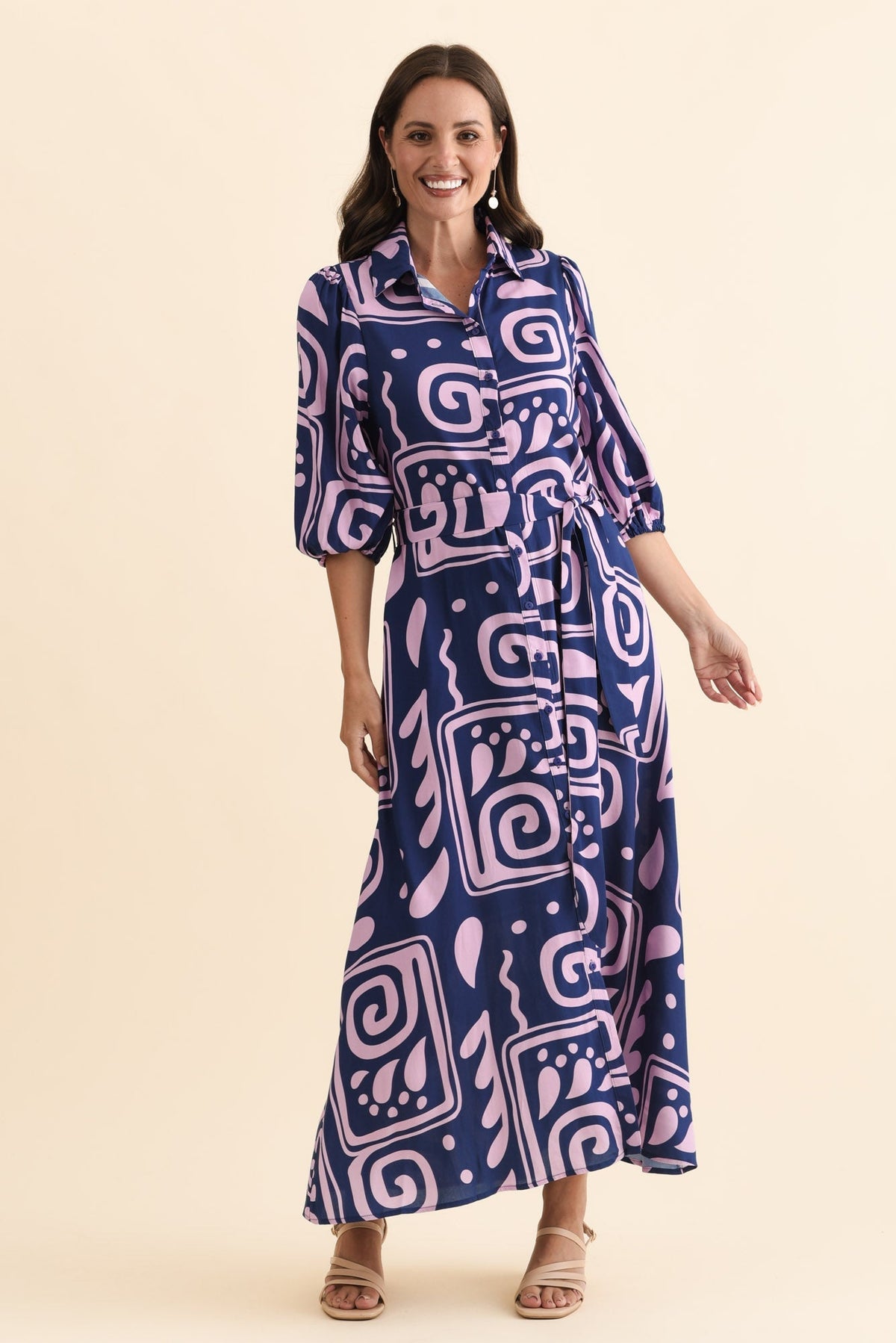 Trinity Navy Abstract Tie Dress Back View
