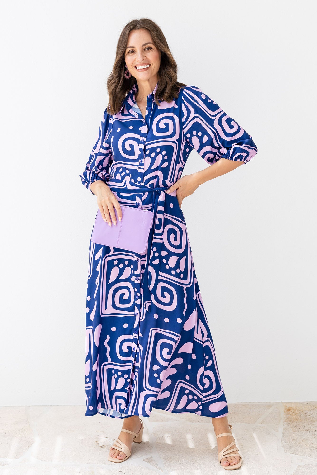 Trinity Navy Abstract Tie Dress Front View 2
