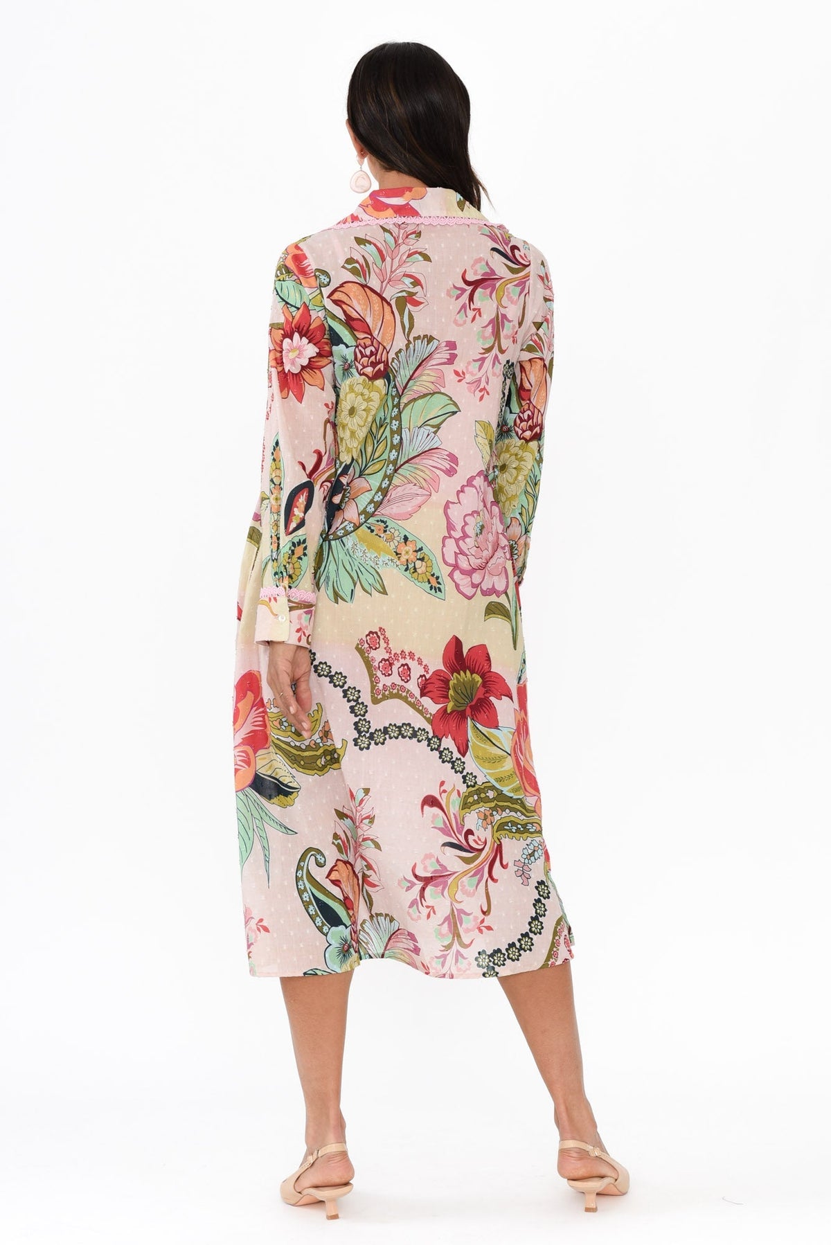 Vada Pink Floral Cotton Shirt Dress Detail View
