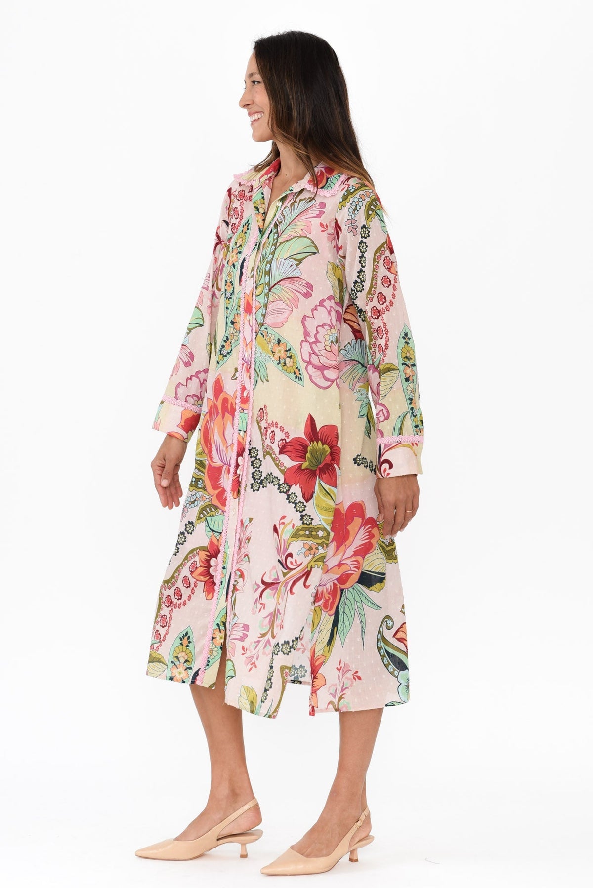 Vada Pink Floral Cotton Shirt Dress Side View