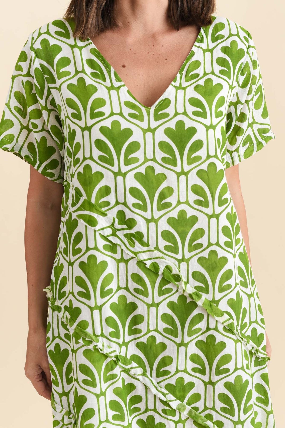 Vanessa Green Abstract Diagonal Seam Dress Detail View
