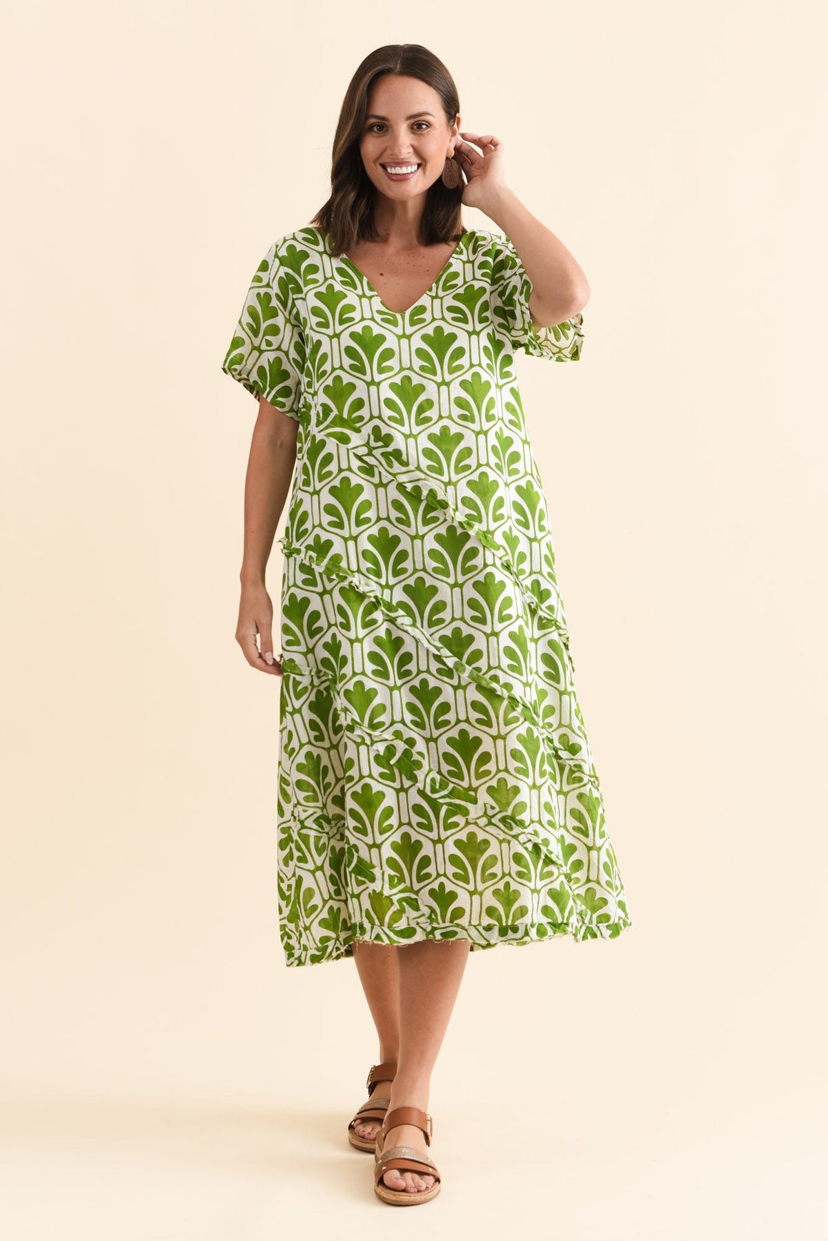 Vanessa Green Abstract Diagonal Seam Dress Full Length View