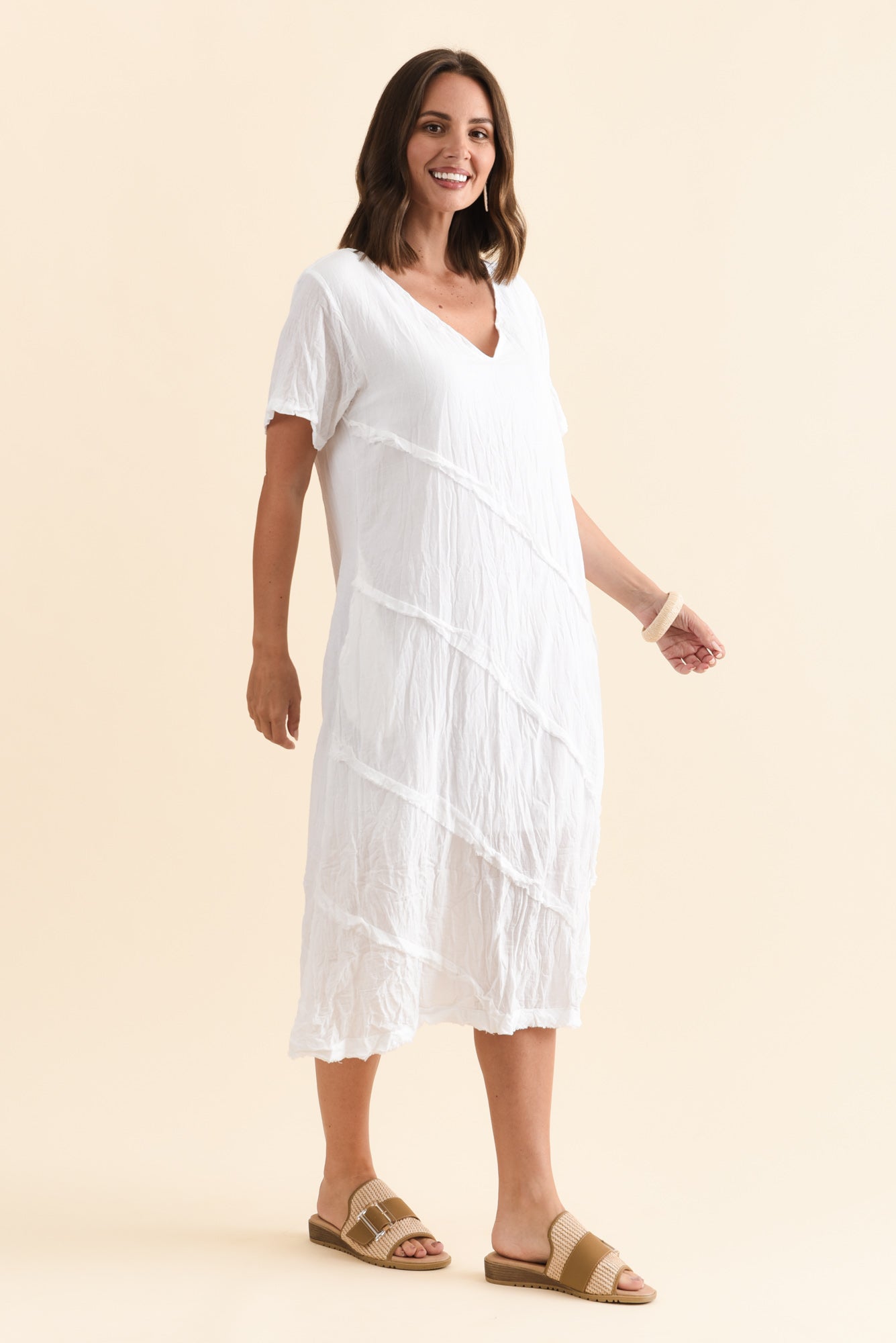 Vanessa White Diagonal Seam Dress Back View