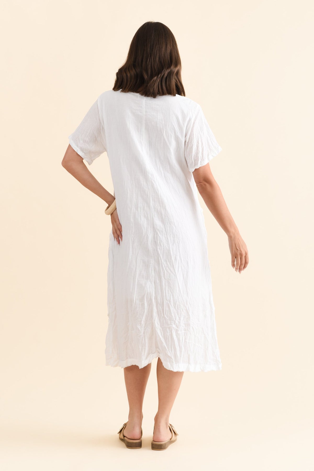 Vanessa White Diagonal Seam Dress Side View