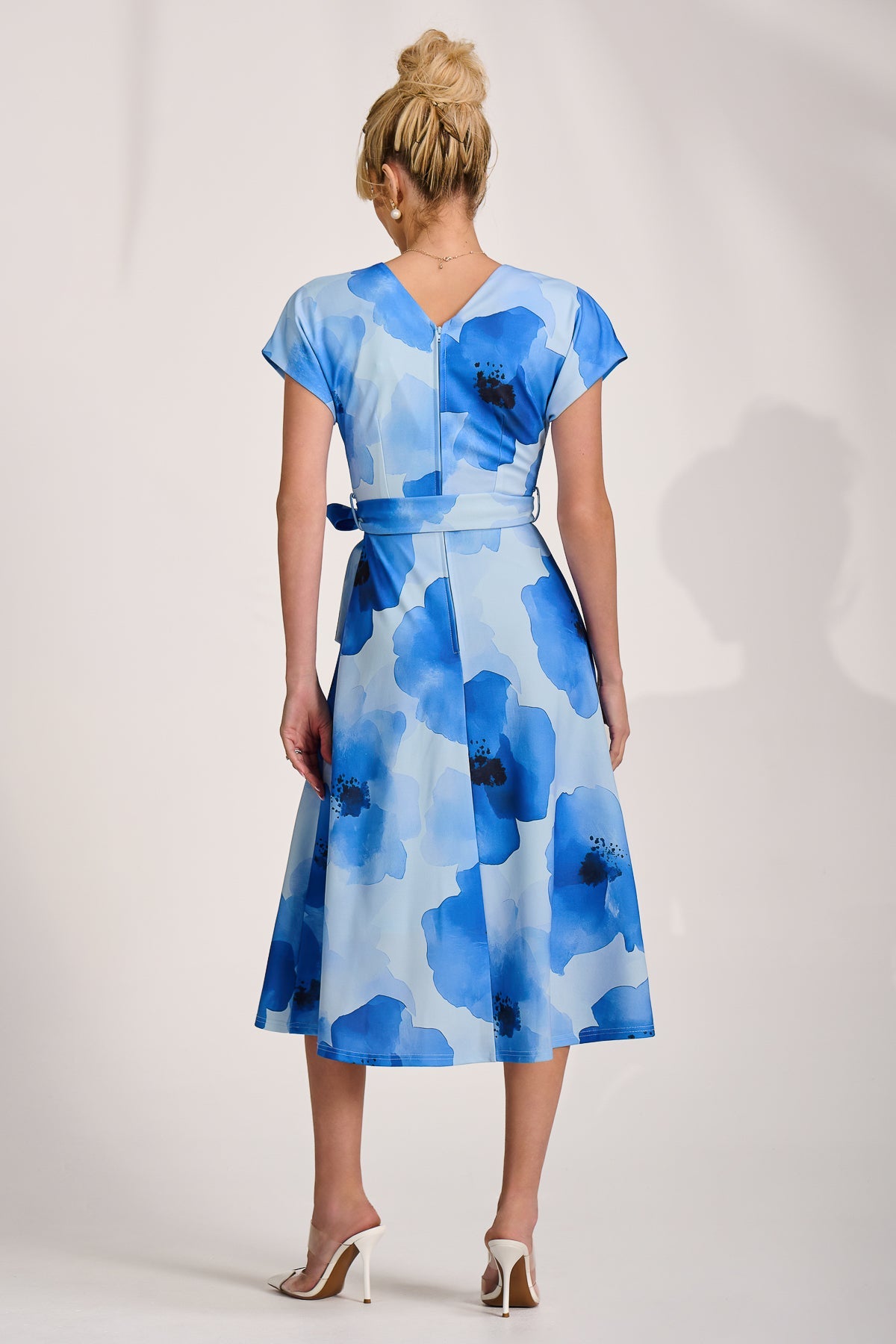 Kimono Sleeve Print Scuba Midi Dress Back View