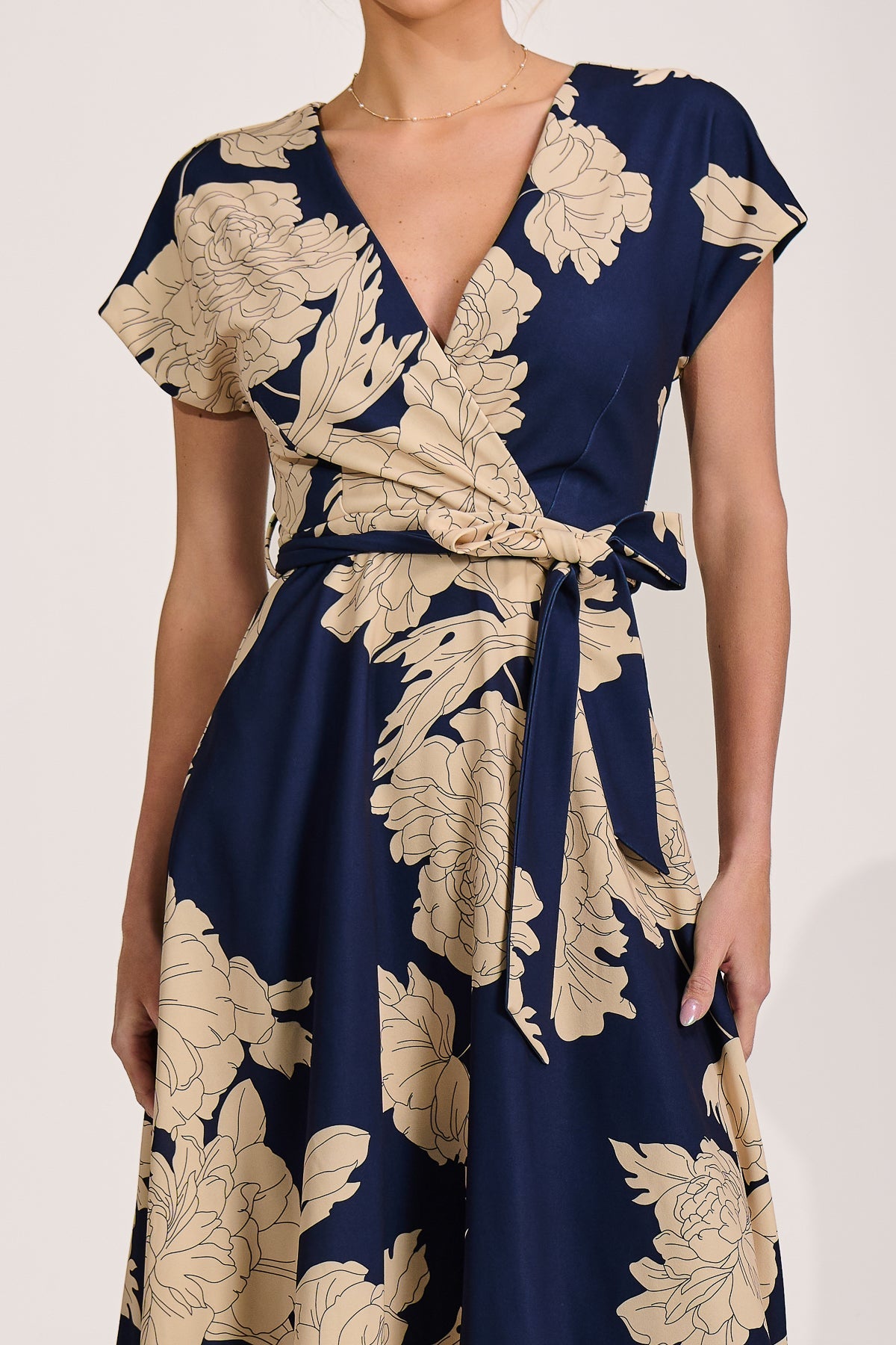 Kimono Sleeve Print Scuba Midaxi Dress Navy Floral Styled View