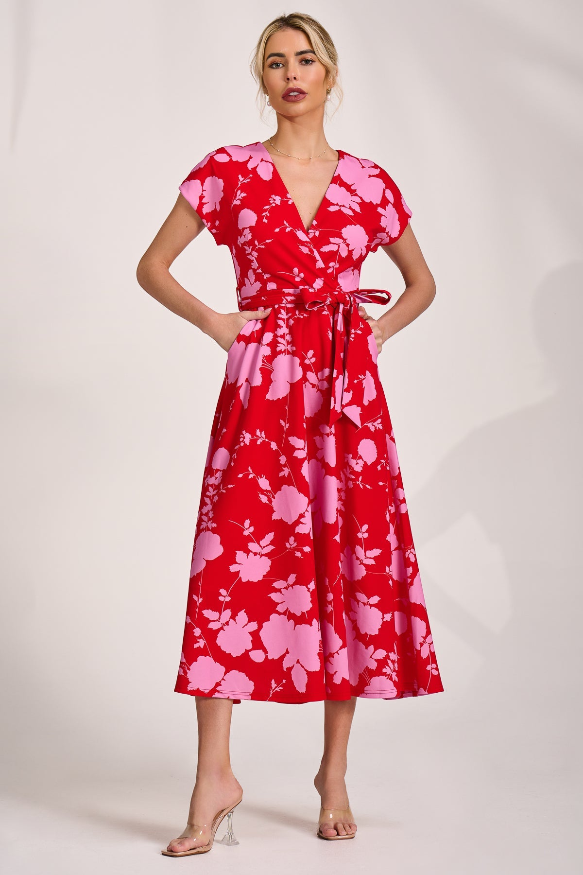 Kimono Sleeve Print Scuba Midaxi Dress Front View