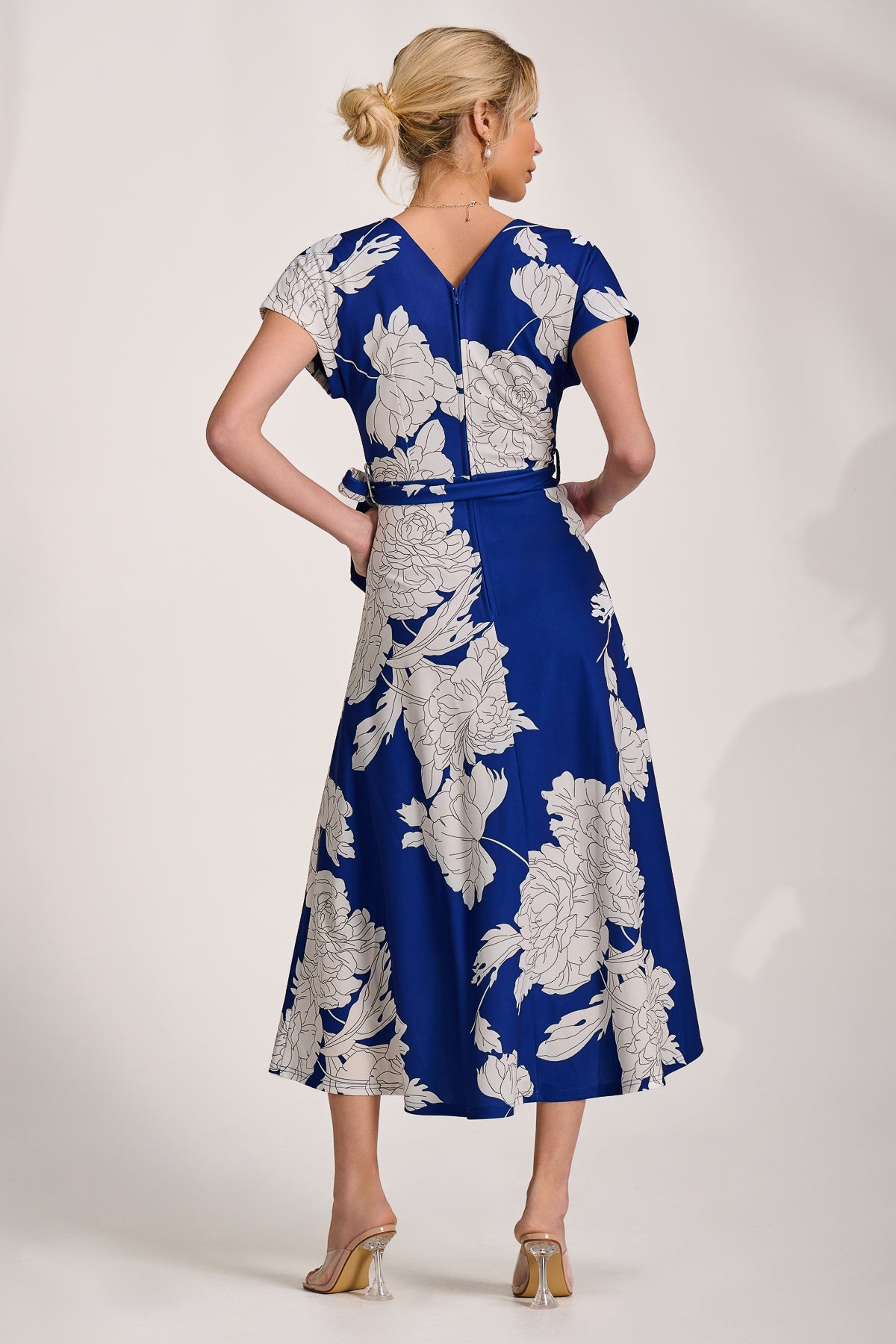 Kimono Sleeve Print Scuba Midaxi Dress ROYAL BLUE Back View
