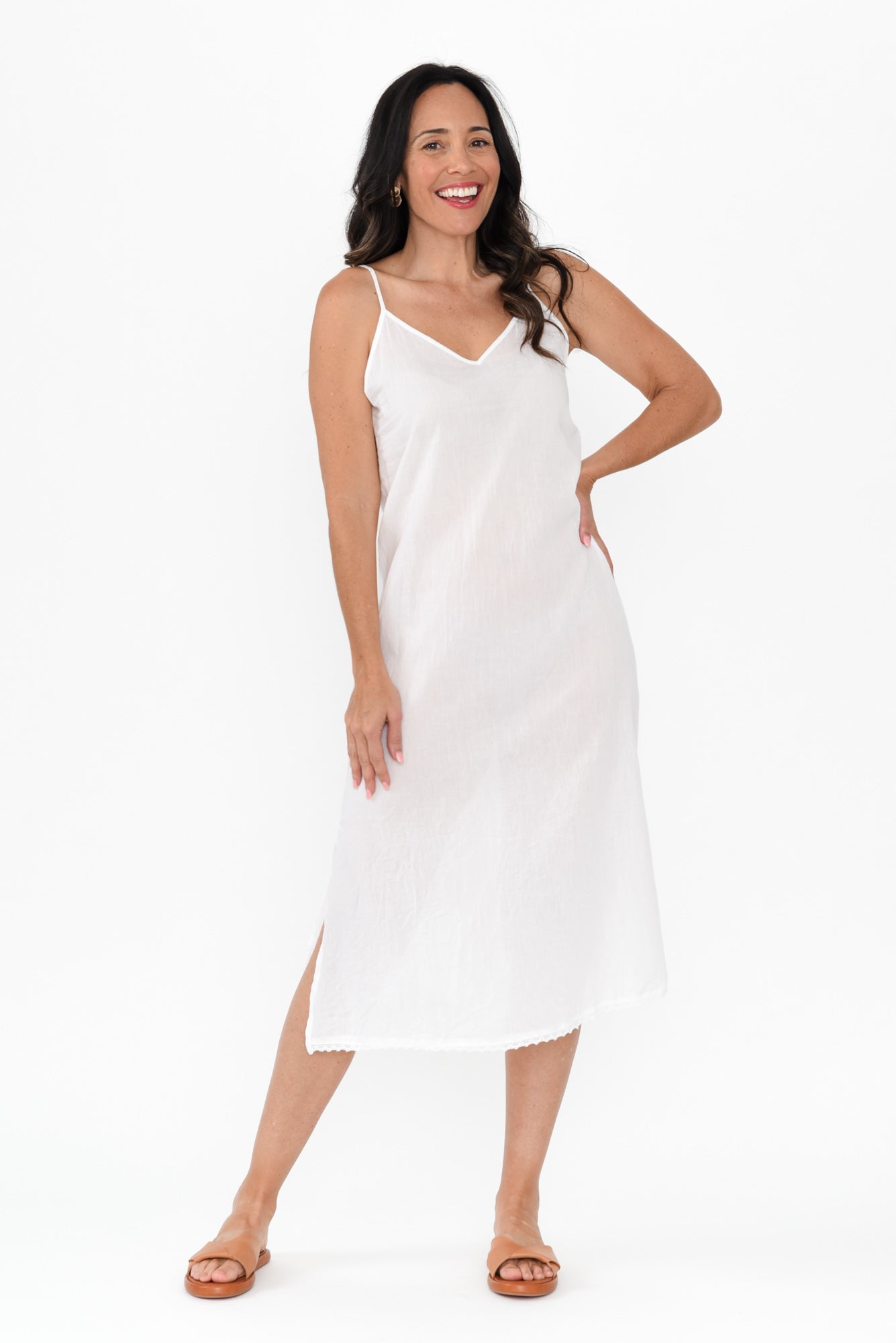 White Cotton Maxi Slip Dress Front View 2