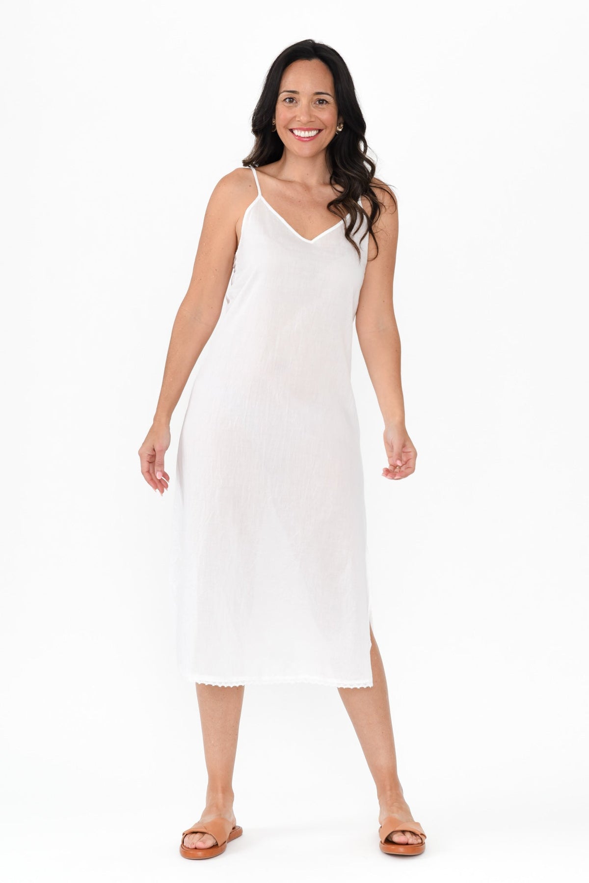 White Cotton Maxi Slip Dress Full Length View