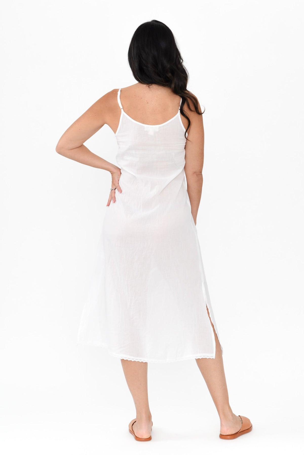 White Cotton Maxi Slip Dress Side View