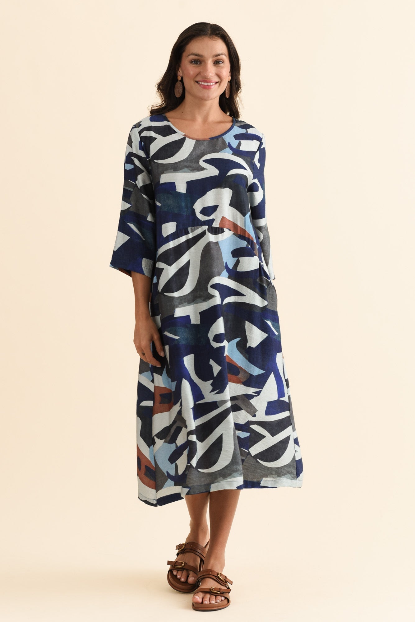 Wynton Blue Abstract Crescent Dress Front View