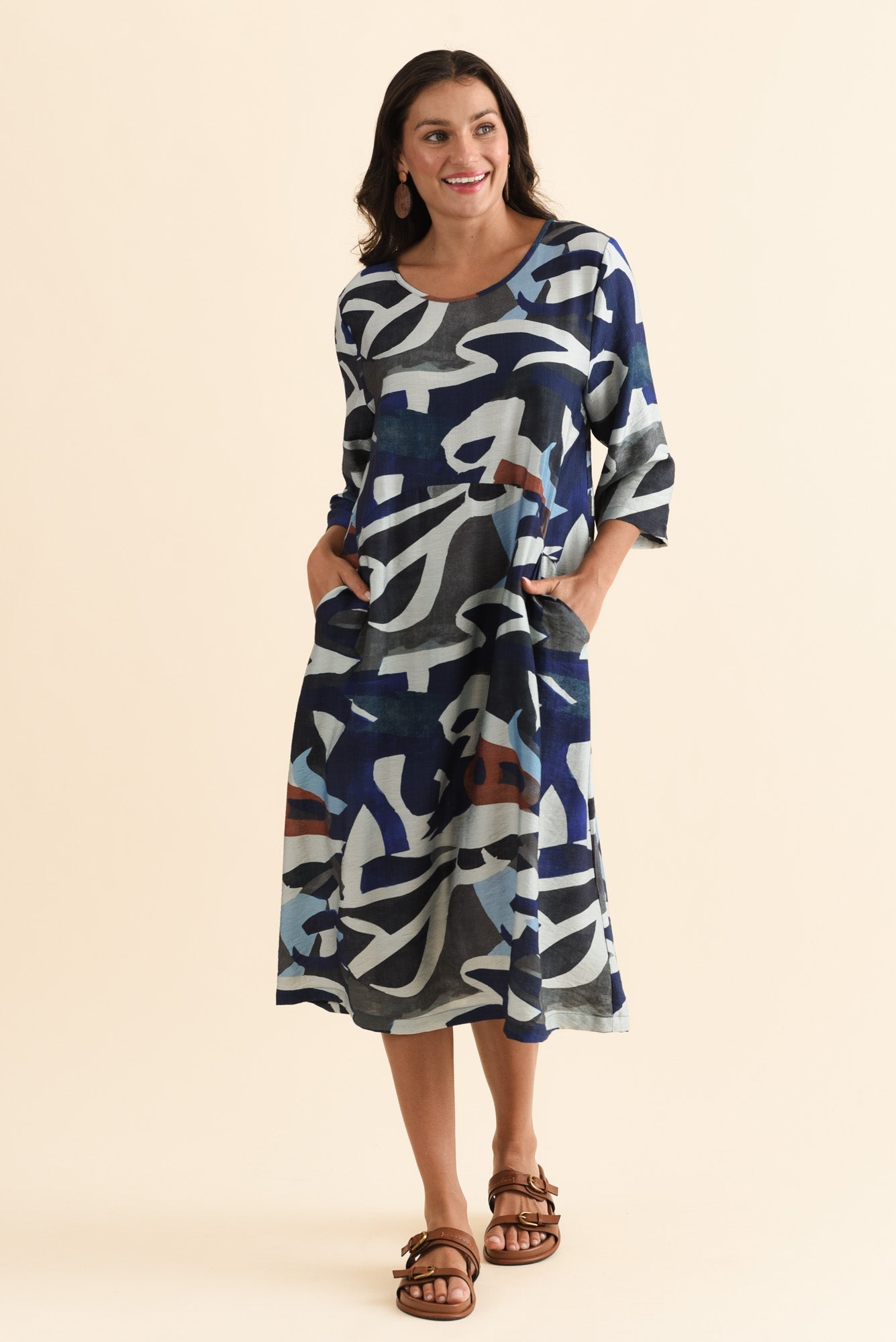 Wynton Blue Abstract Crescent Dress Back View 2