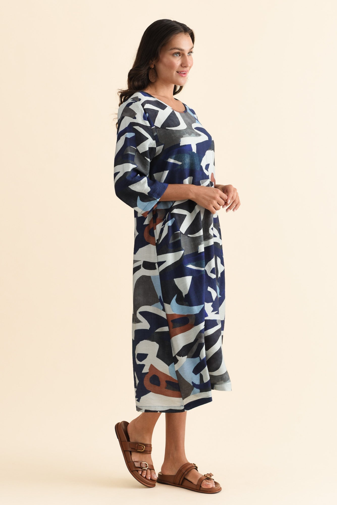 Wynton Blue Abstract Crescent Dress Side View