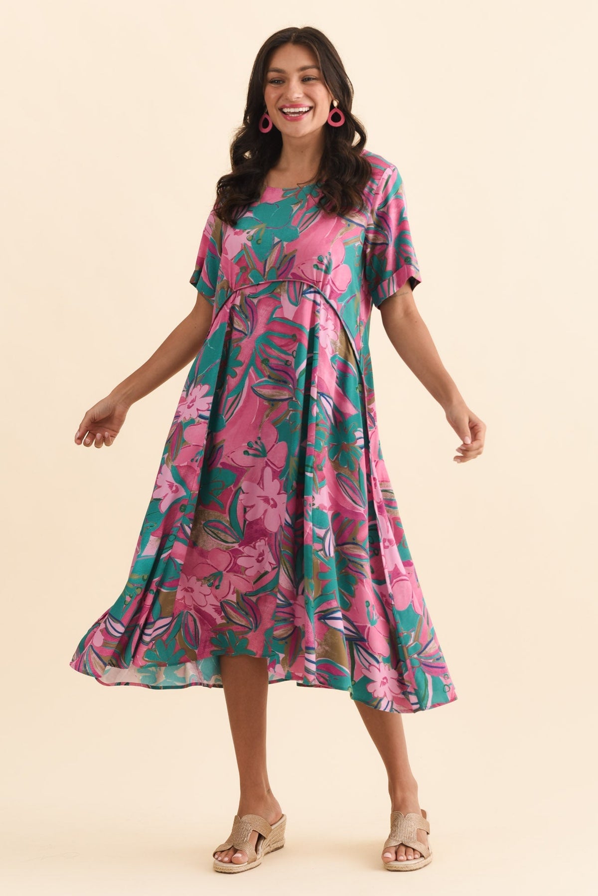 Zaelia Pink Floral Crescent Dress Full Length View