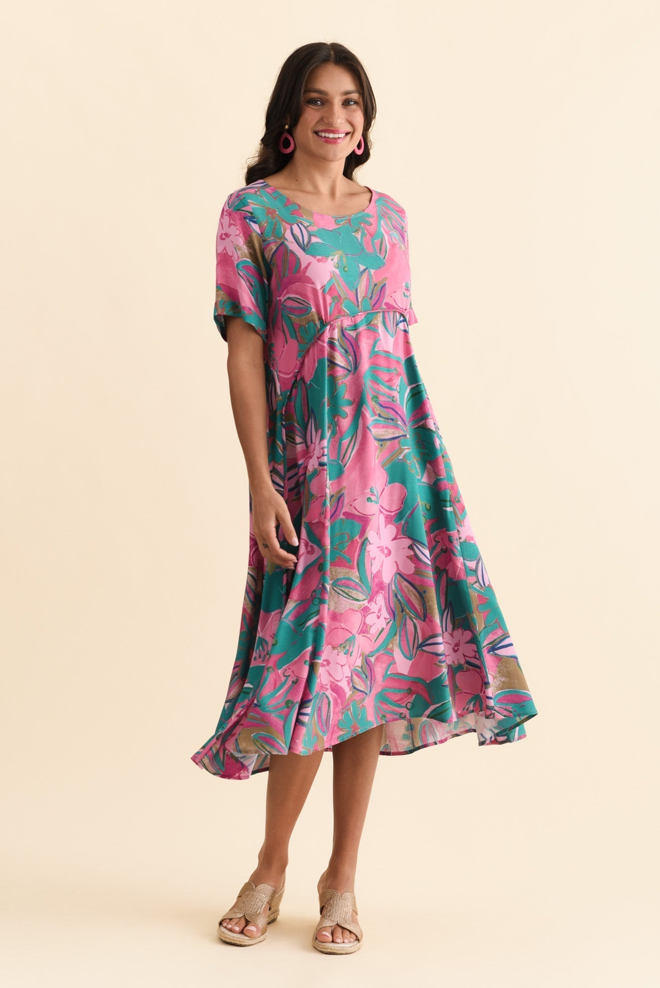Zaelia Pink Floral Crescent Dress Front View
