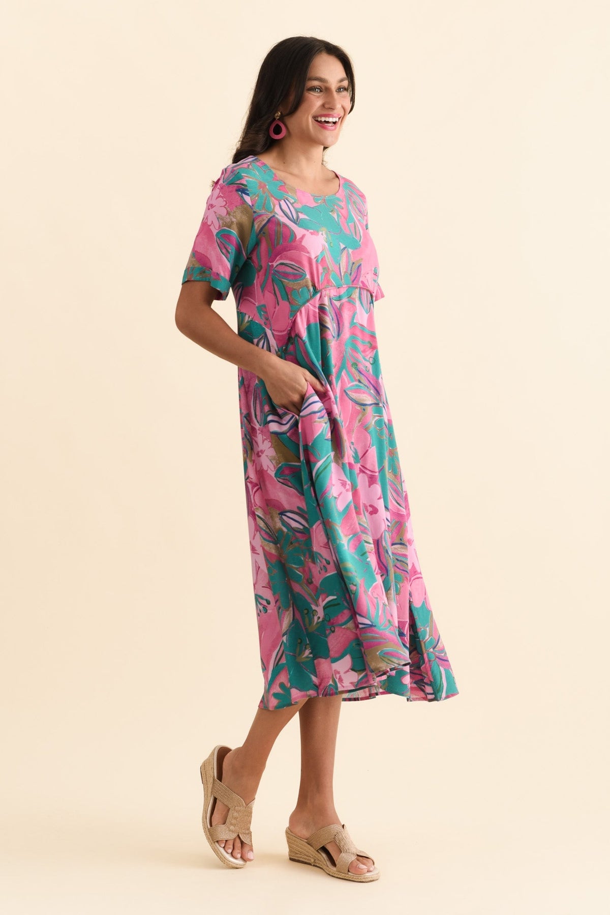 Zaelia Pink Floral Crescent Dress Back View