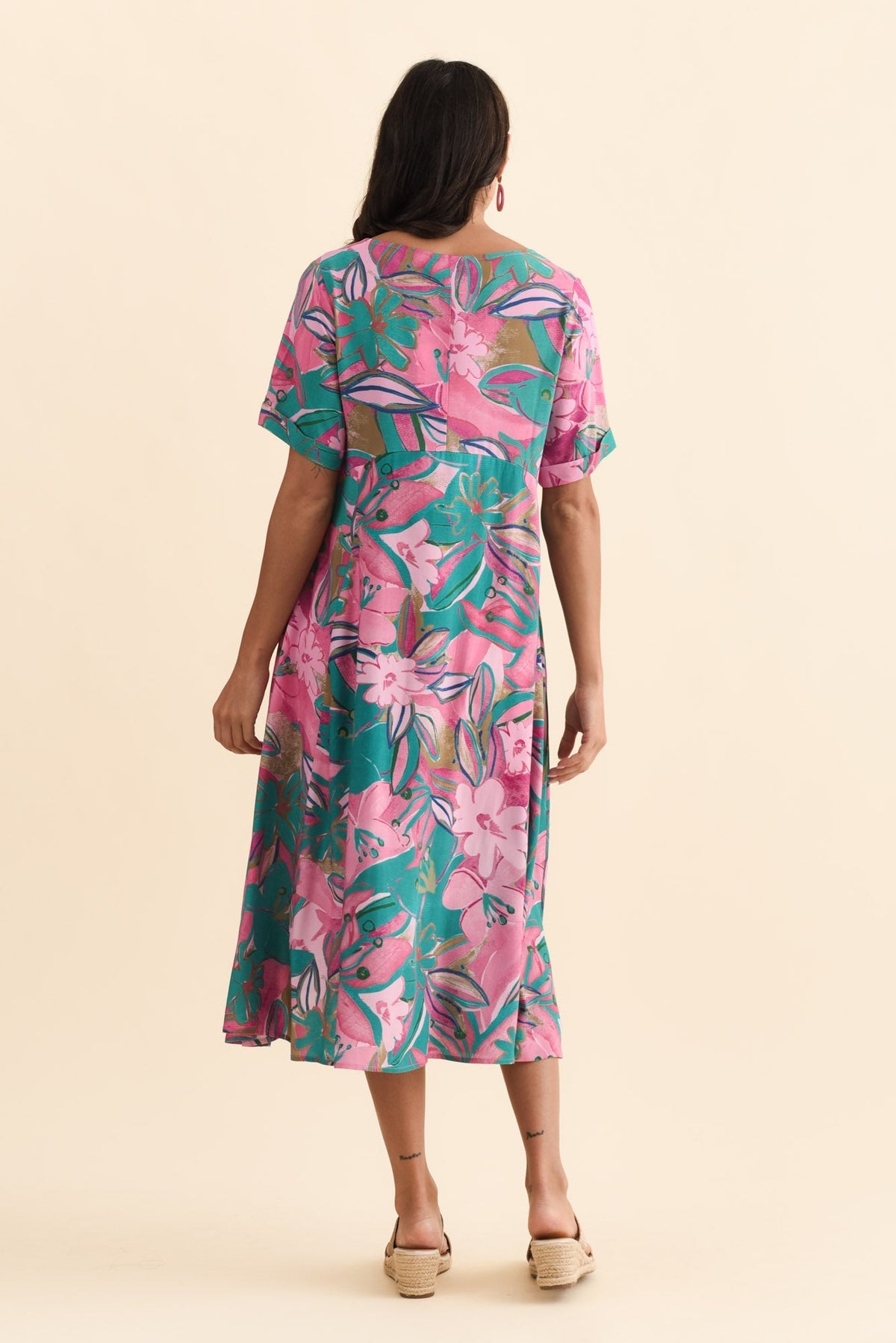 Zaelia Pink Floral Crescent Dress Side View