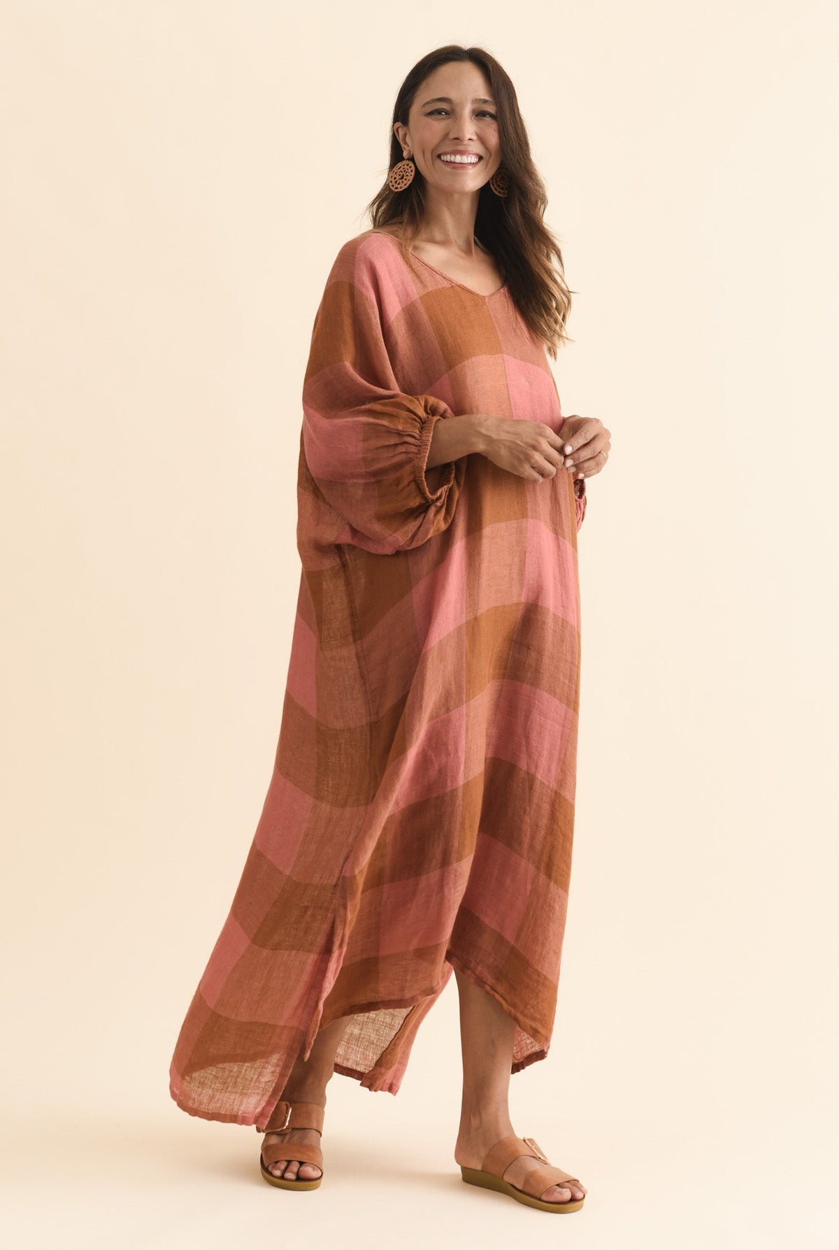 Marcel Orange Check Linen Dress Side View