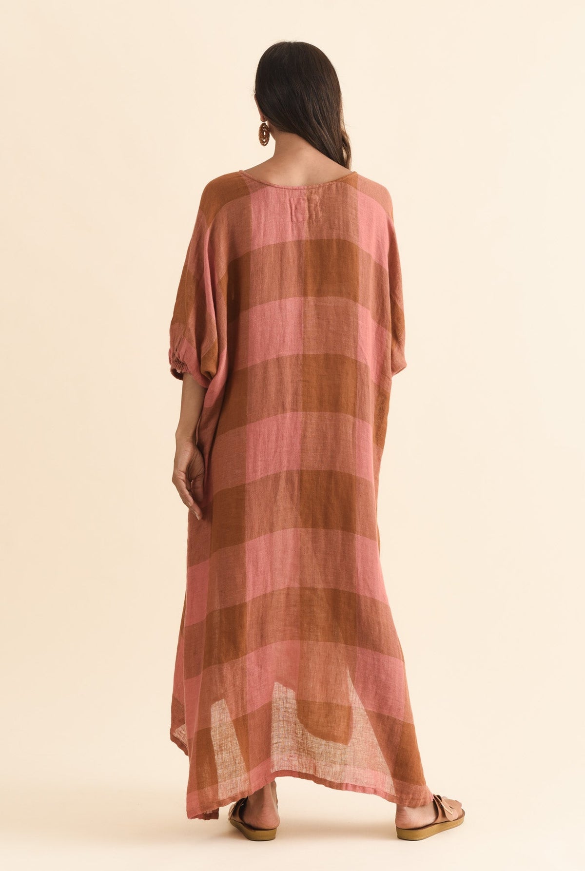 Marcel Orange Check Linen Dress Detail View