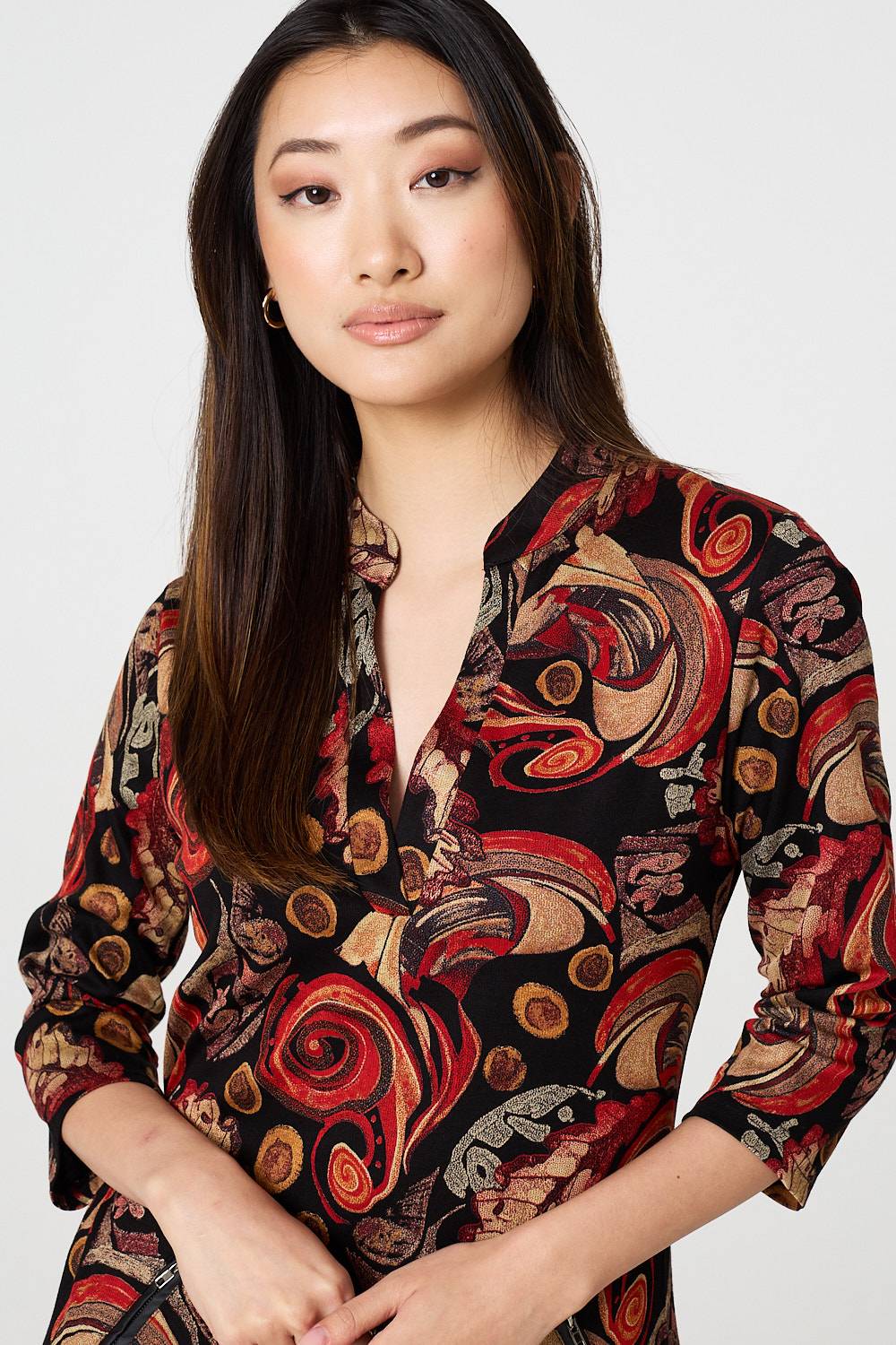 Abstract 3/4 Sleeve Maxi Shift Dress Back View